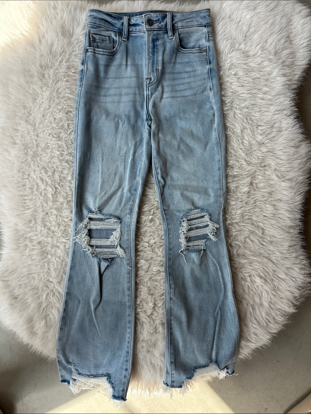 Light Blue Distressed Women's High-Rise flare Jeans